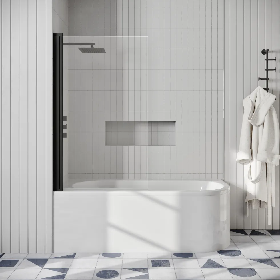 Drench J Shaped Shower Bath with Panel & Shower Screen