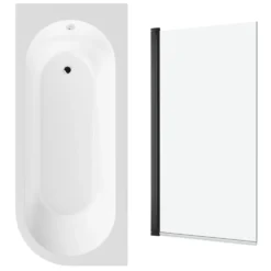 Drench J Shaped Shower Bath with Panel & Shower Screen