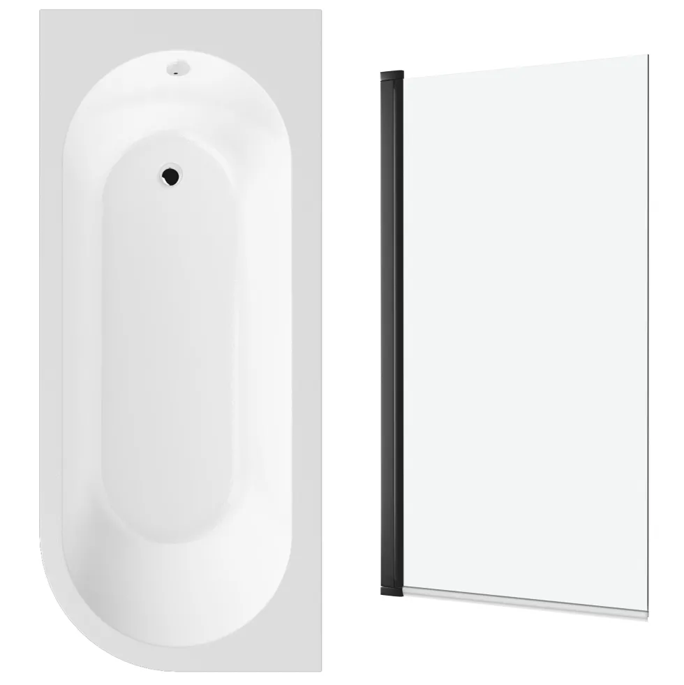 Drench J Shaped Shower Bath with Panel & Shower Screen