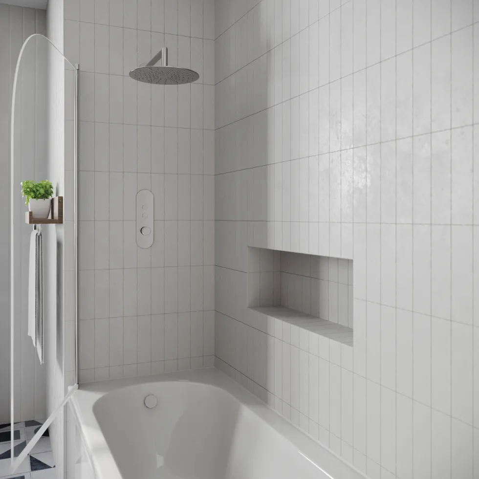 Drench J Shaped Shower Bath with Panel & Shower Screen