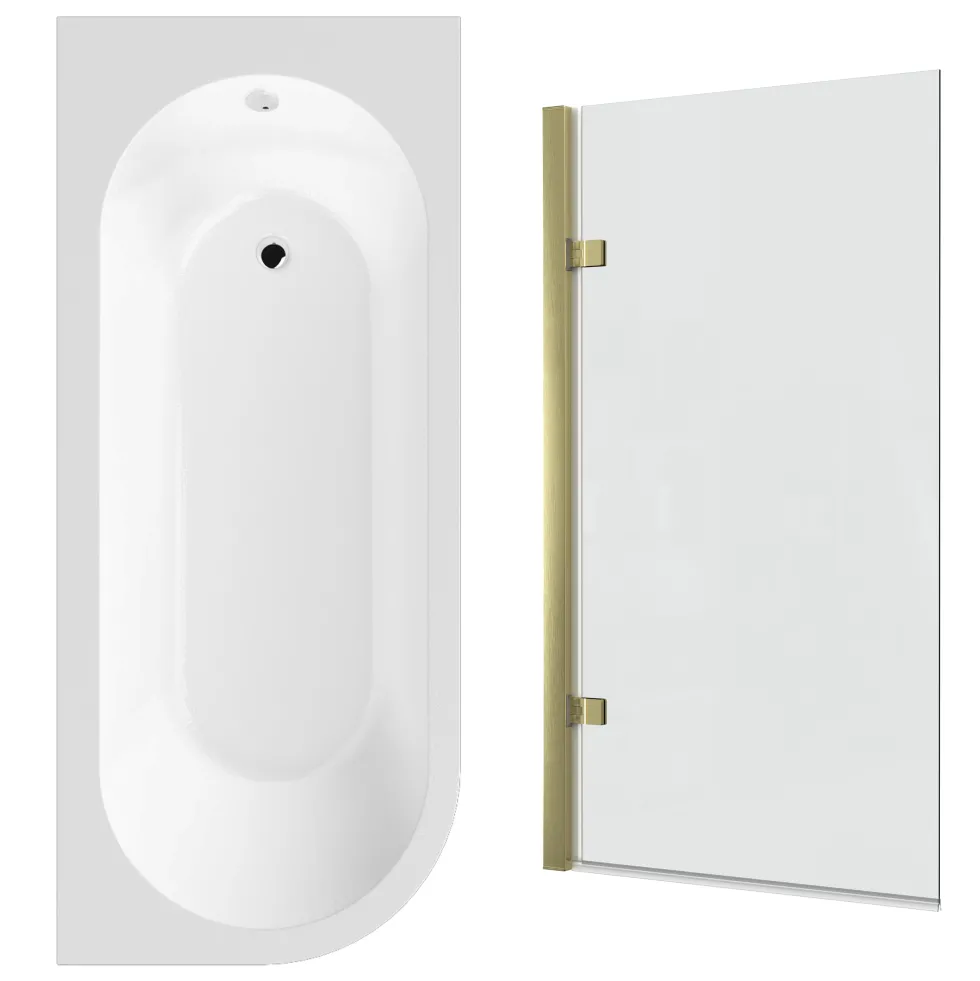 Drench J Shaped Shower Bath with Panel & Shower Screen