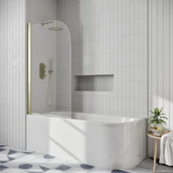 Drench J Shaped Shower Bath with Panel & Shower Screen