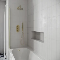 Drench J Shaped Shower Bath with Panel & Shower Screen