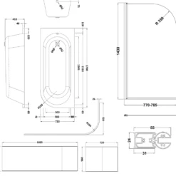Drench J Shaped Shower Bath with Panel & Shower Screen