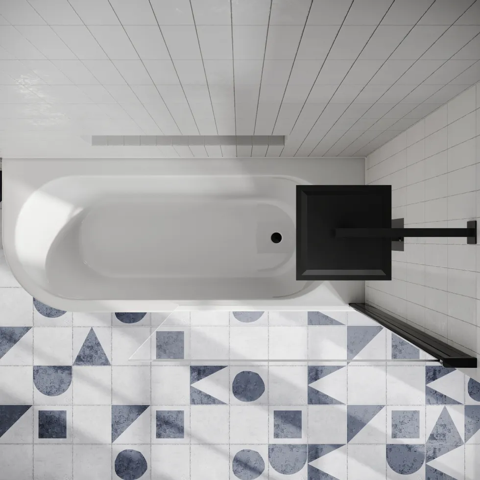 Drench J Shaped Shower Bath with Panel & Shower Screen