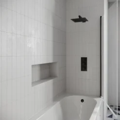 Drench J Shaped Shower Bath with Panel & Shower Screen