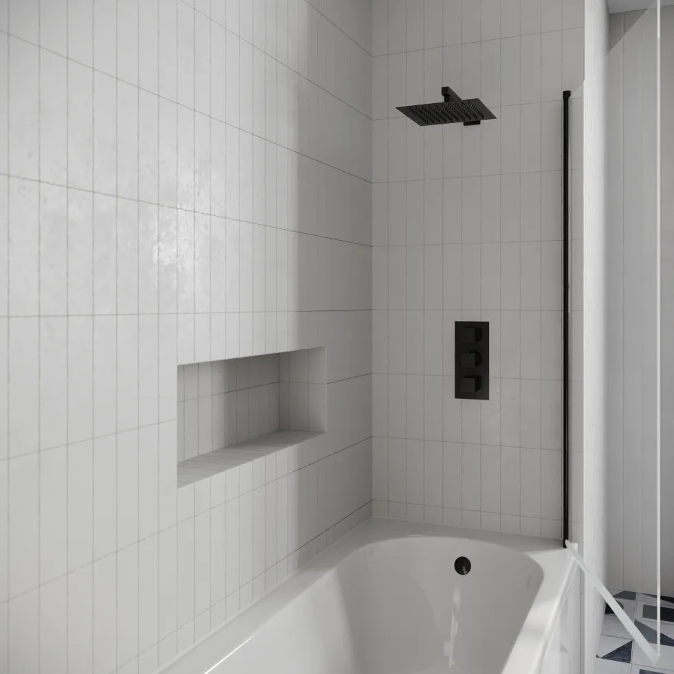 Drench J Shaped Shower Bath with Panel & Shower Screen