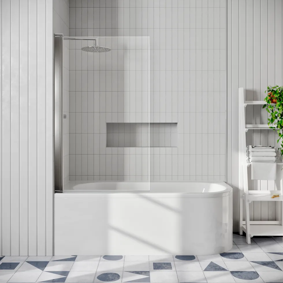 Drench J Shaped Shower Bath with Panel & Shower Screen