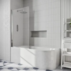 Drench J Shaped Shower Bath with Panel & Shower Screen