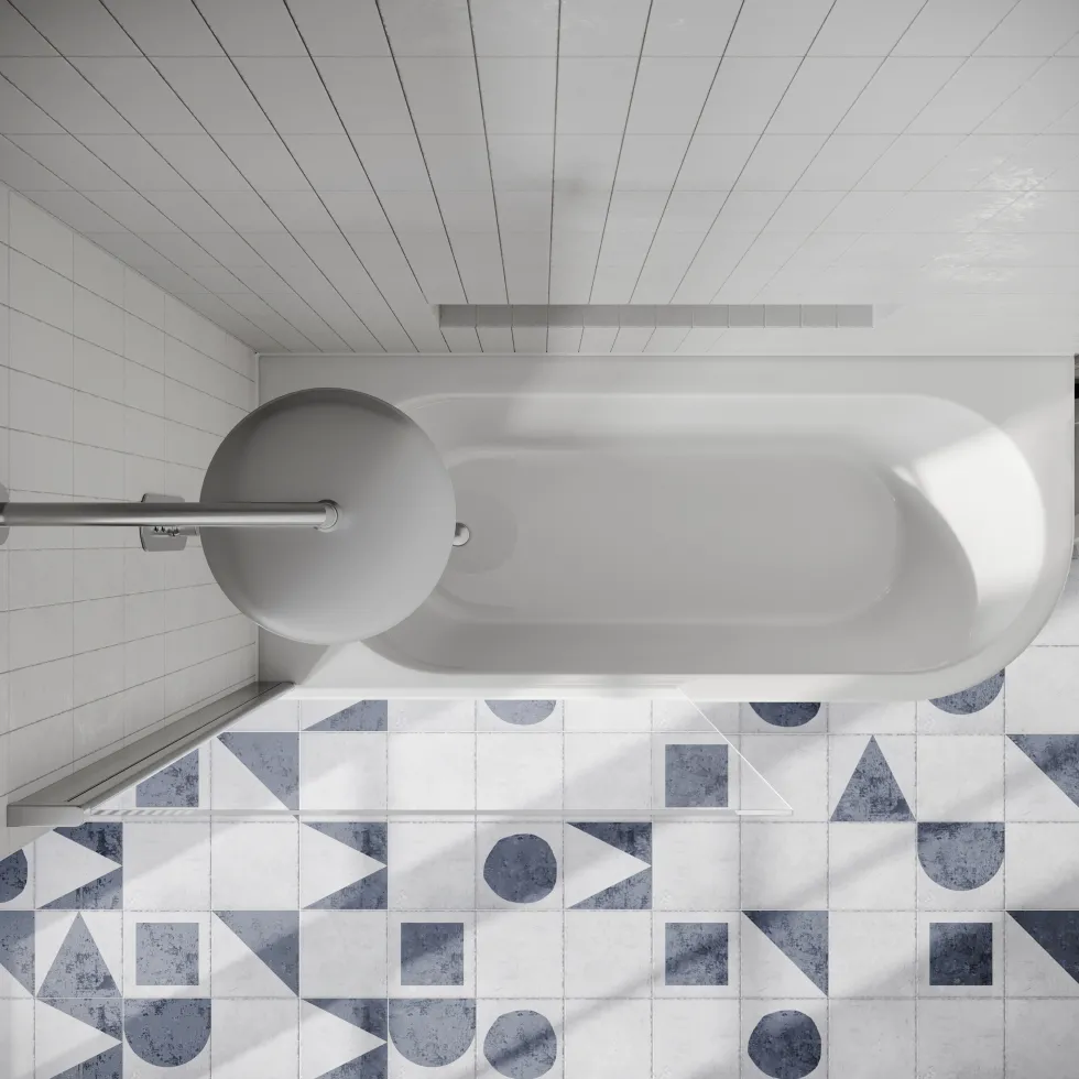 Drench J Shaped Shower Bath with Panel & Shower Screen