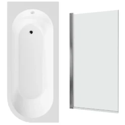 Drench J Shaped Shower Bath with Panel & Shower Screen