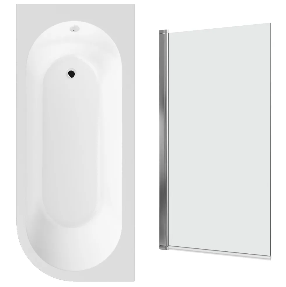 Drench J Shaped Shower Bath with Panel & Shower Screen