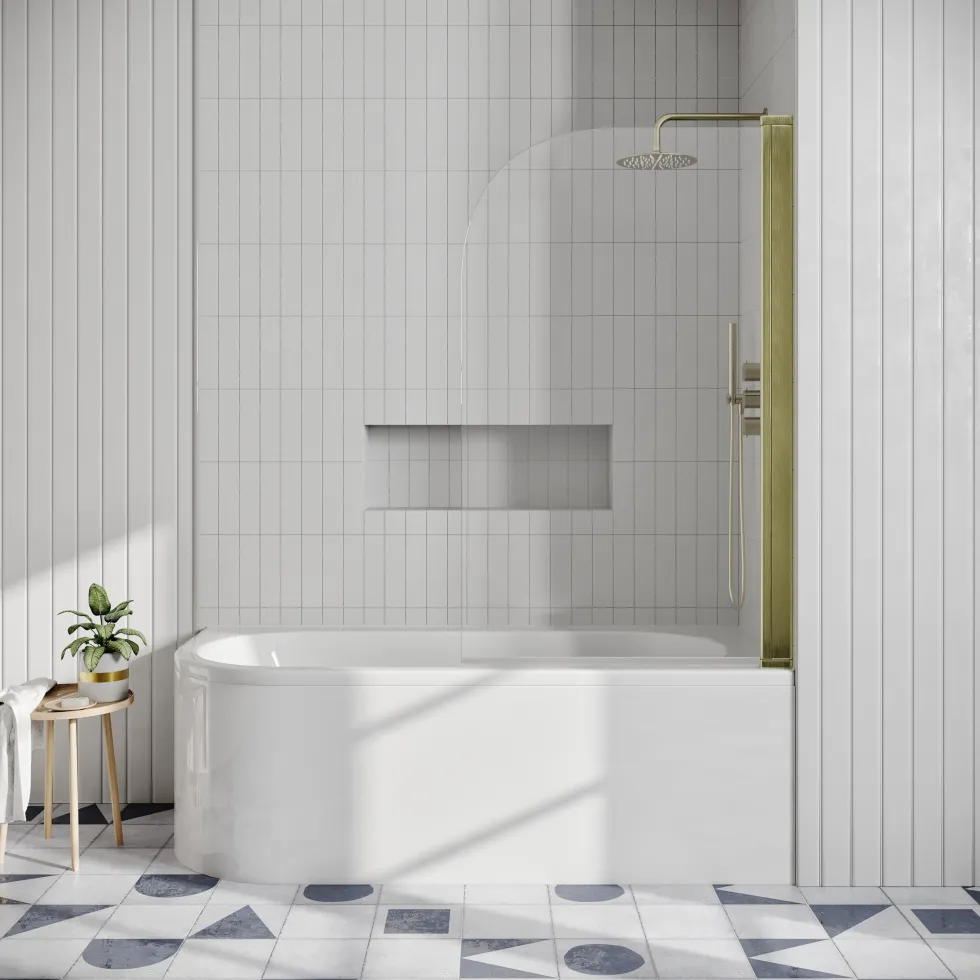 Drench J Shaped Shower Bath with Panel & Shower Screen