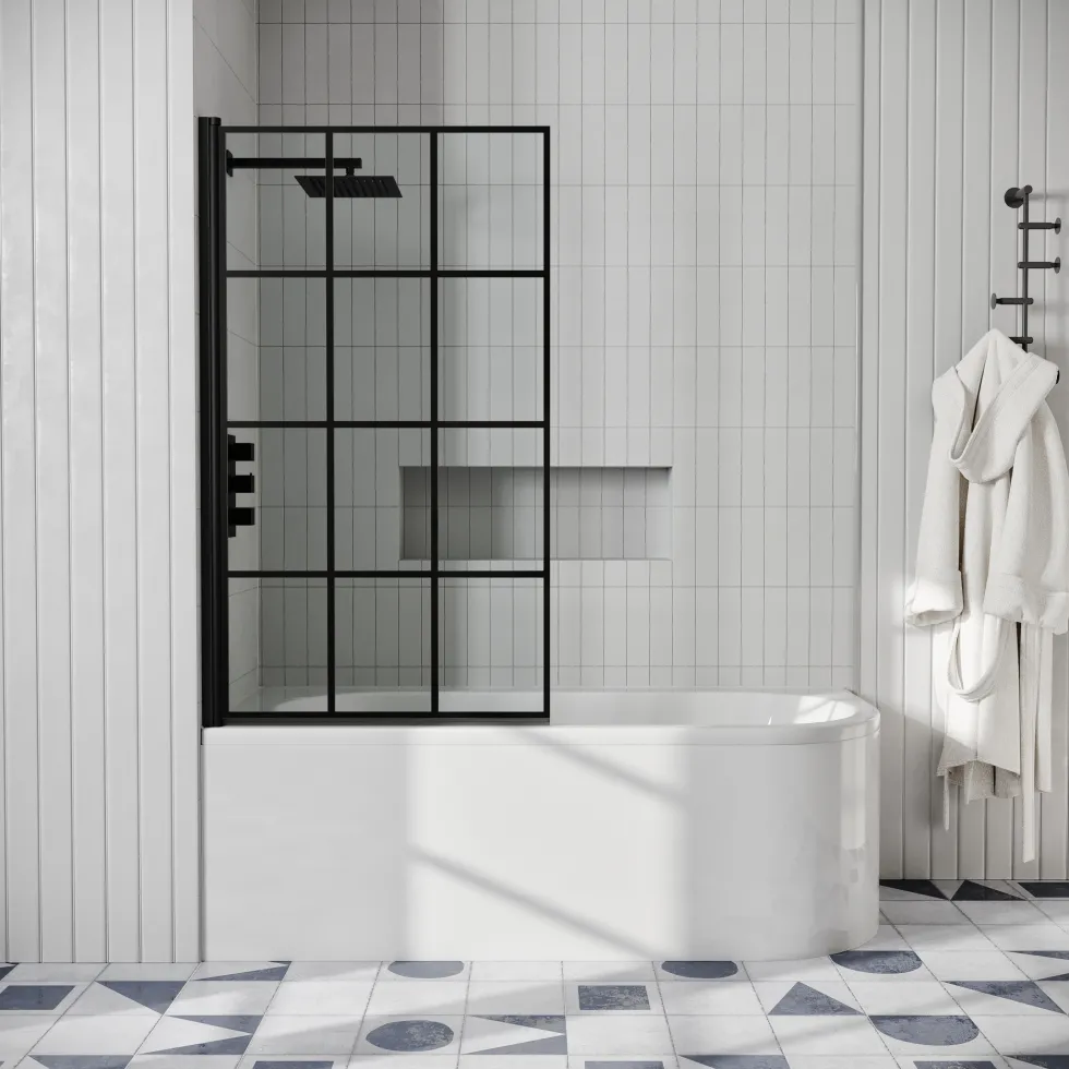 Drench J Shaped Shower Bath with Panel & Shower Screen