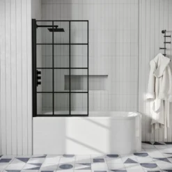 Drench J Shaped Shower Bath with Panel & Shower Screen