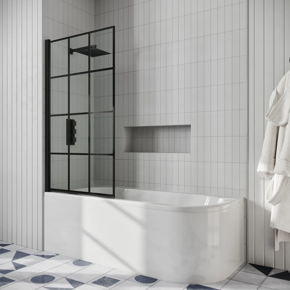 Drench J Shaped Shower Bath with Panel & Shower Screen