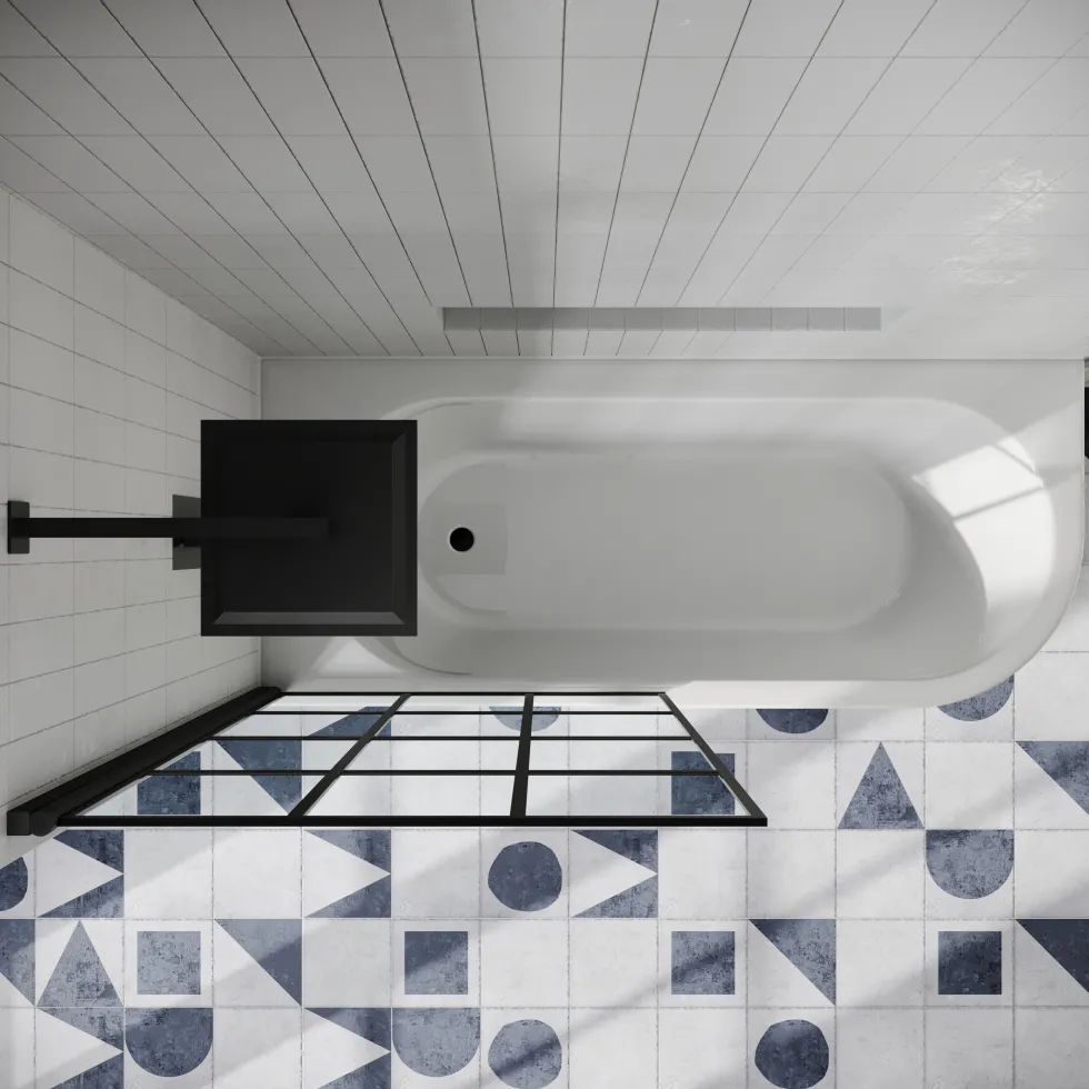 Drench J Shaped Shower Bath with Panel & Shower Screen
