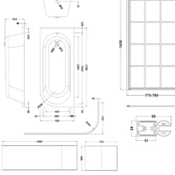Drench J Shaped Shower Bath with Panel & Shower Screen