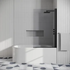 Drench J Shaped Shower Bath with Panel & Shower Screen
