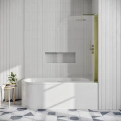 Drench J Shaped Shower Bath with Panel & Shower Screen