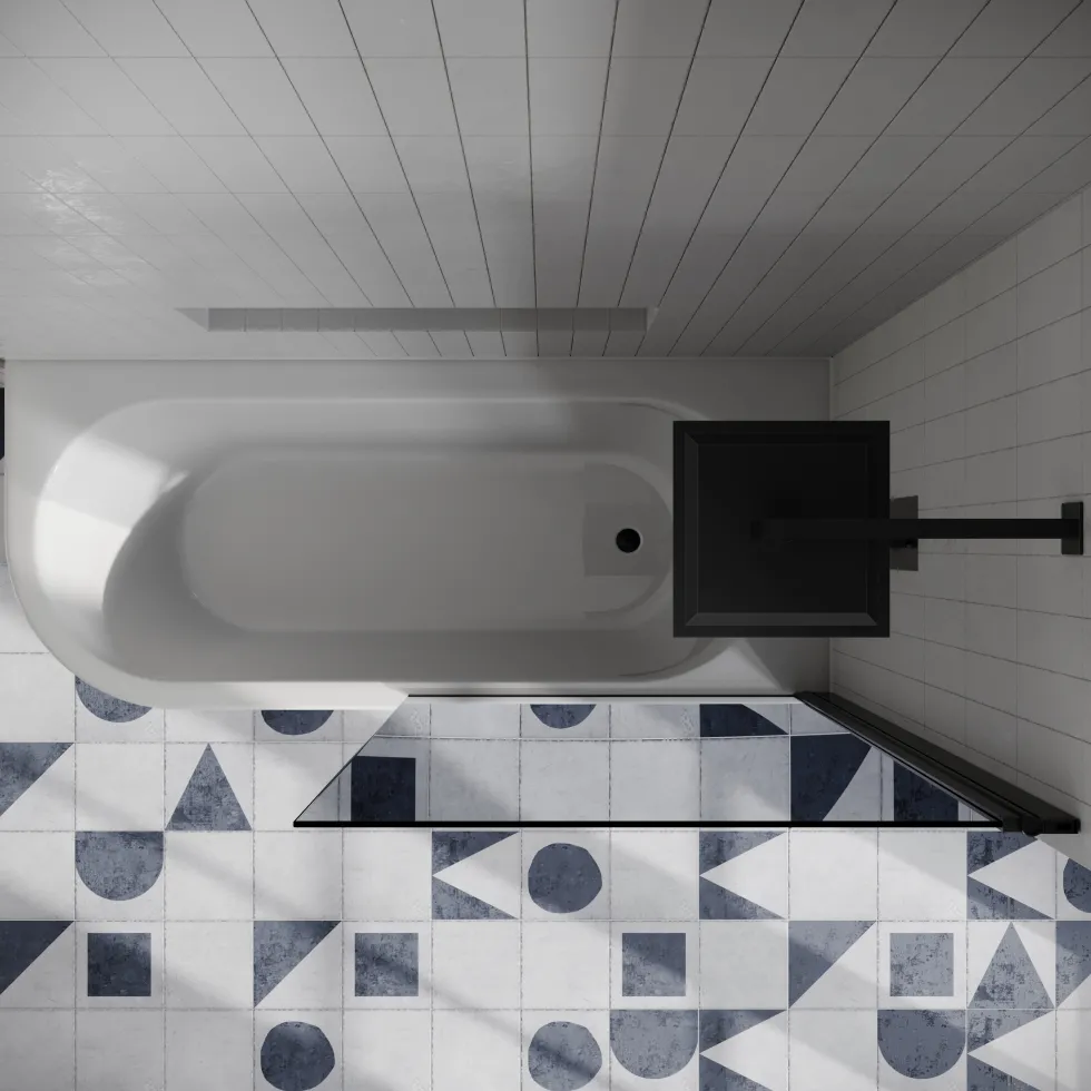 Drench J Shaped Shower Bath with Panel & Shower Screen