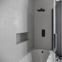 Drench J Shaped Shower Bath with Panel & Shower Screen