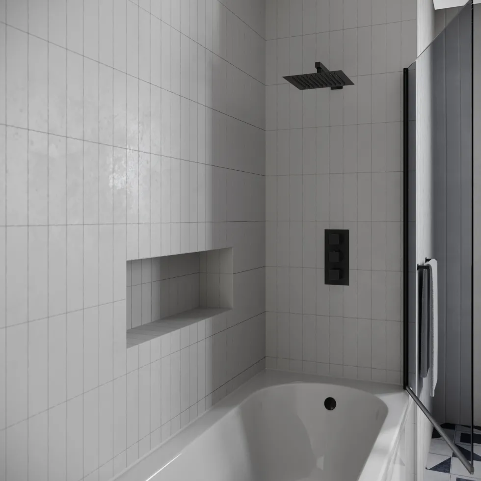 Drench J Shaped Shower Bath with Panel & Shower Screen