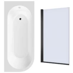 Drench J Shaped Shower Bath with Panel & Shower Screen