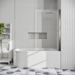 Drench J Shaped Shower Bath with Panel & Shower Screen