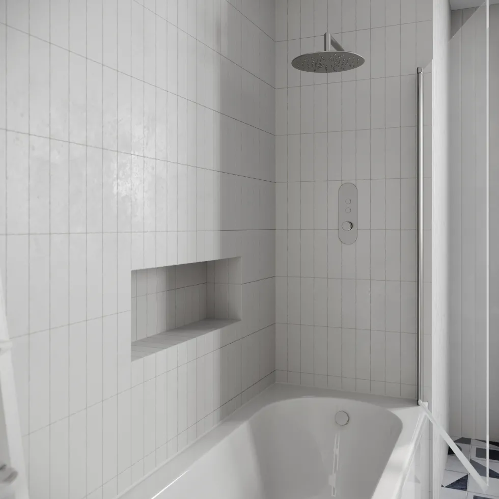 Drench J Shaped Shower Bath with Panel & Shower Screen