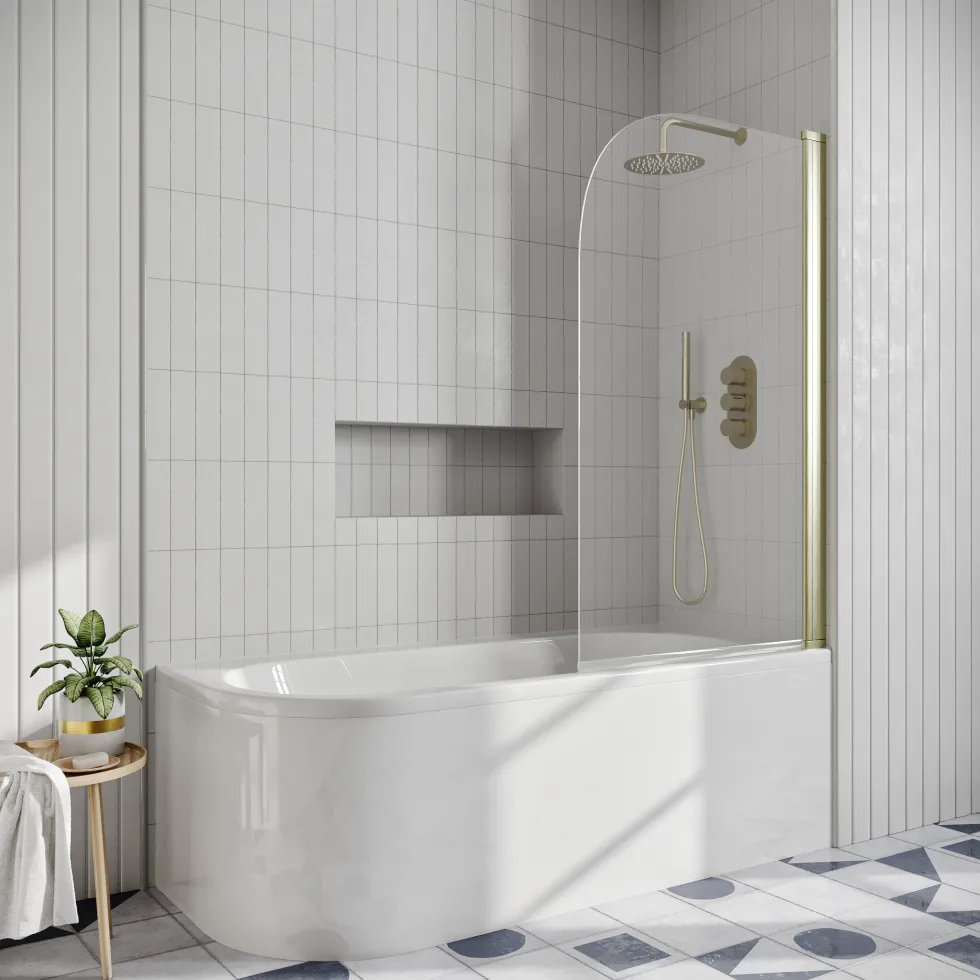 Drench J Shaped Shower Bath with Panel & Shower Screen
