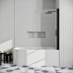 Drench J Shaped Shower Bath with Panel & Shower Screen