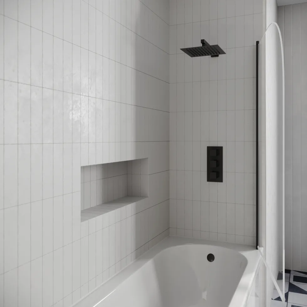 Drench J Shaped Shower Bath with Panel & Shower Screen