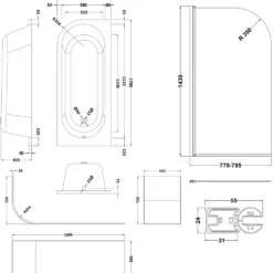 Drench J Shaped Shower Bath with Panel & Shower Screen