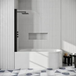 Drench J Shaped Shower Bath with Panel & Shower Screen