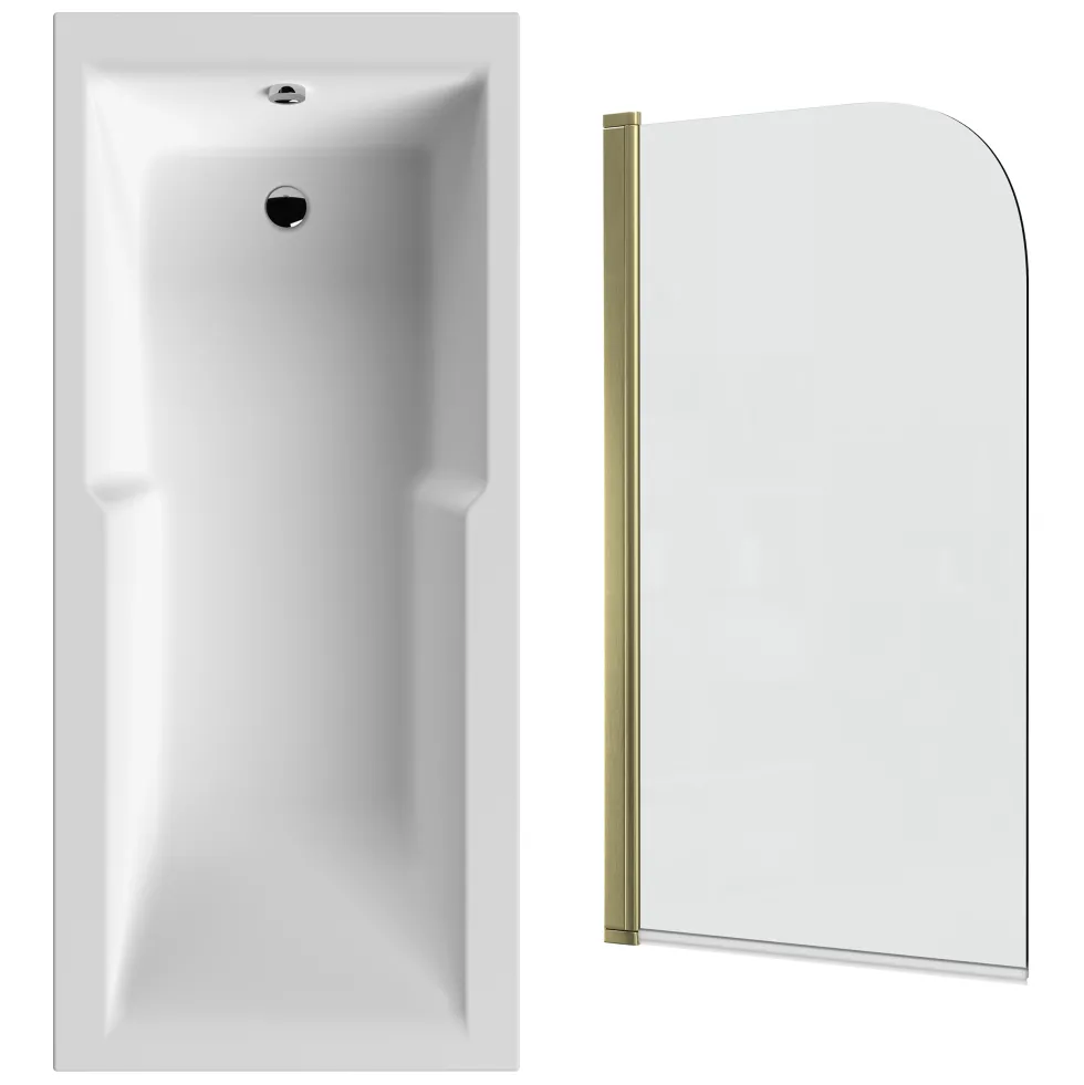 Drench Keyhole Shower Bath & Brushed Brass Shower Screen