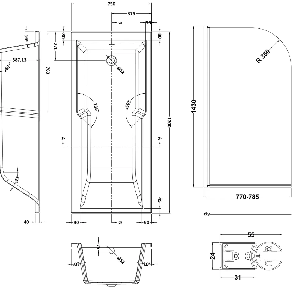 Drench Keyhole Shower Bath & Shower Screen