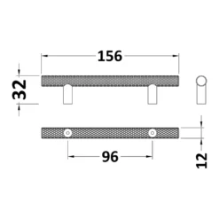 Drench Knurled T Bar Furniture Handle - 96mm Centres