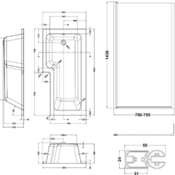 Drench L Shaped Shower Bath with Black Shower Screen & Panel - 1700mm