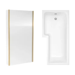 Drench L Shaped Shower Bath with Brushed Brass Shower Screen & Panel - 1700mm