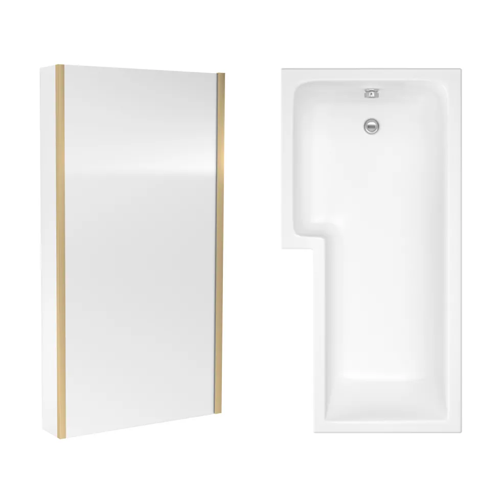 Drench L Shaped Shower Bath with Brushed Brass Shower Screen & Panel - 1700mm