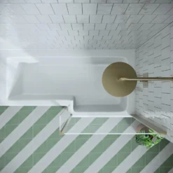 Drench L Shaped Shower Bath with Brushed Brass Shower Screen & Panel - 1700mm