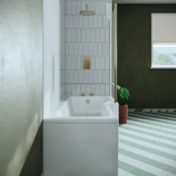 Drench L Shaped Shower Bath with Brushed Brass Shower Screen & Panel - 1700mm