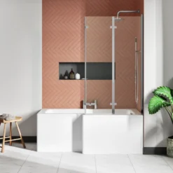 Drench L Shaped Shower Bath with Panel and Shower Screen - 1500mm