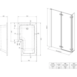 Drench L Shaped Shower Bath with Panel and Shower Screen - 1500mm