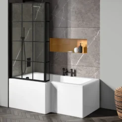 Drench L Shaped Shower Bath with Panel and Shower Screen - 1500mm