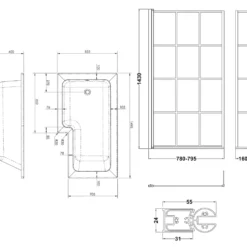 Drench L Shaped Shower Bath with Panel and Shower Screen - 1500mm