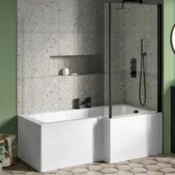 Drench L Shaped Shower Bath with Panel and Shower Screen - 1500mm