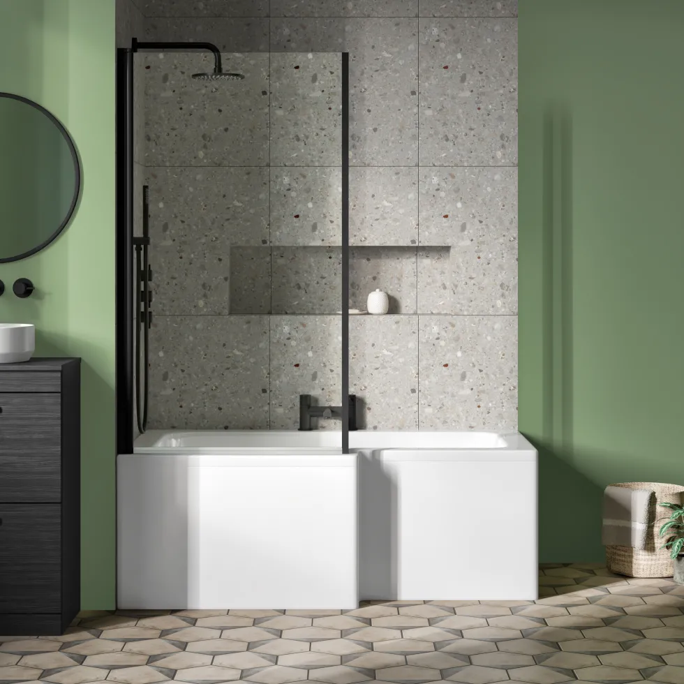 Drench L Shaped Shower Bath with Panel and Shower Screen - 1700mm