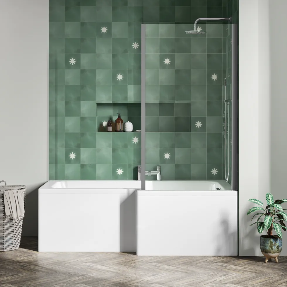 Drench L Shaped Shower Bath with Panel and Shower Screen - 1700mm